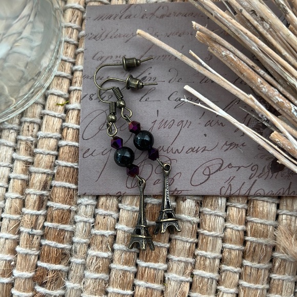 handmade Jewelry Paris France Eiffel Tower Handmade Earrings Purple
